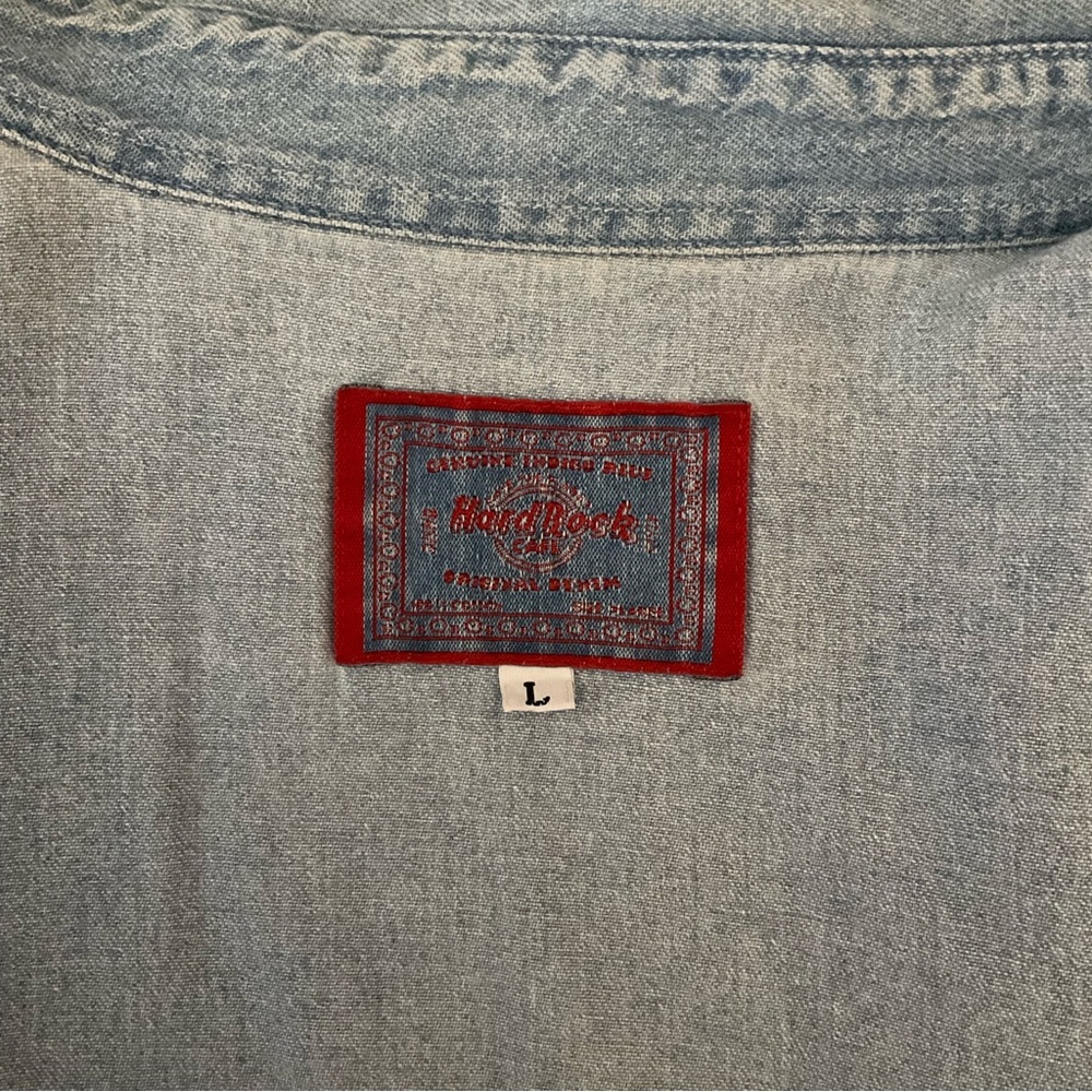 Vintage Hard Rock Cafe Cozumel Genuine Original Ladies Cap Sleeve Denim Top Lg - Picture 6 of 6